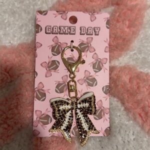 Game day football themed bow bag clip NWT